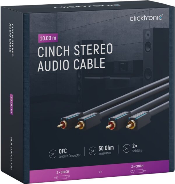 Kabel CINCH stereo audio 10m CLICKTRONIC 70383