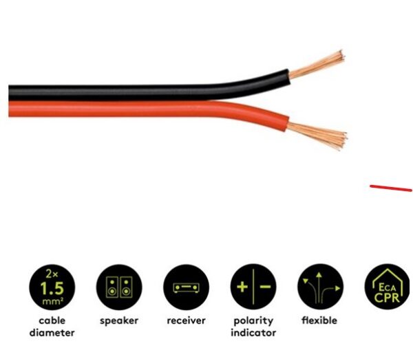 Kabel za zvučnik 2x1,5mm2 crveno crni   1m CCA